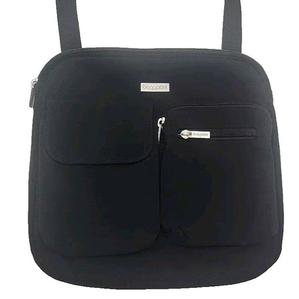 Baggallini Purse Black Nylon Crossbody Bag Zip Pockets 11x11" Travel Lightweight